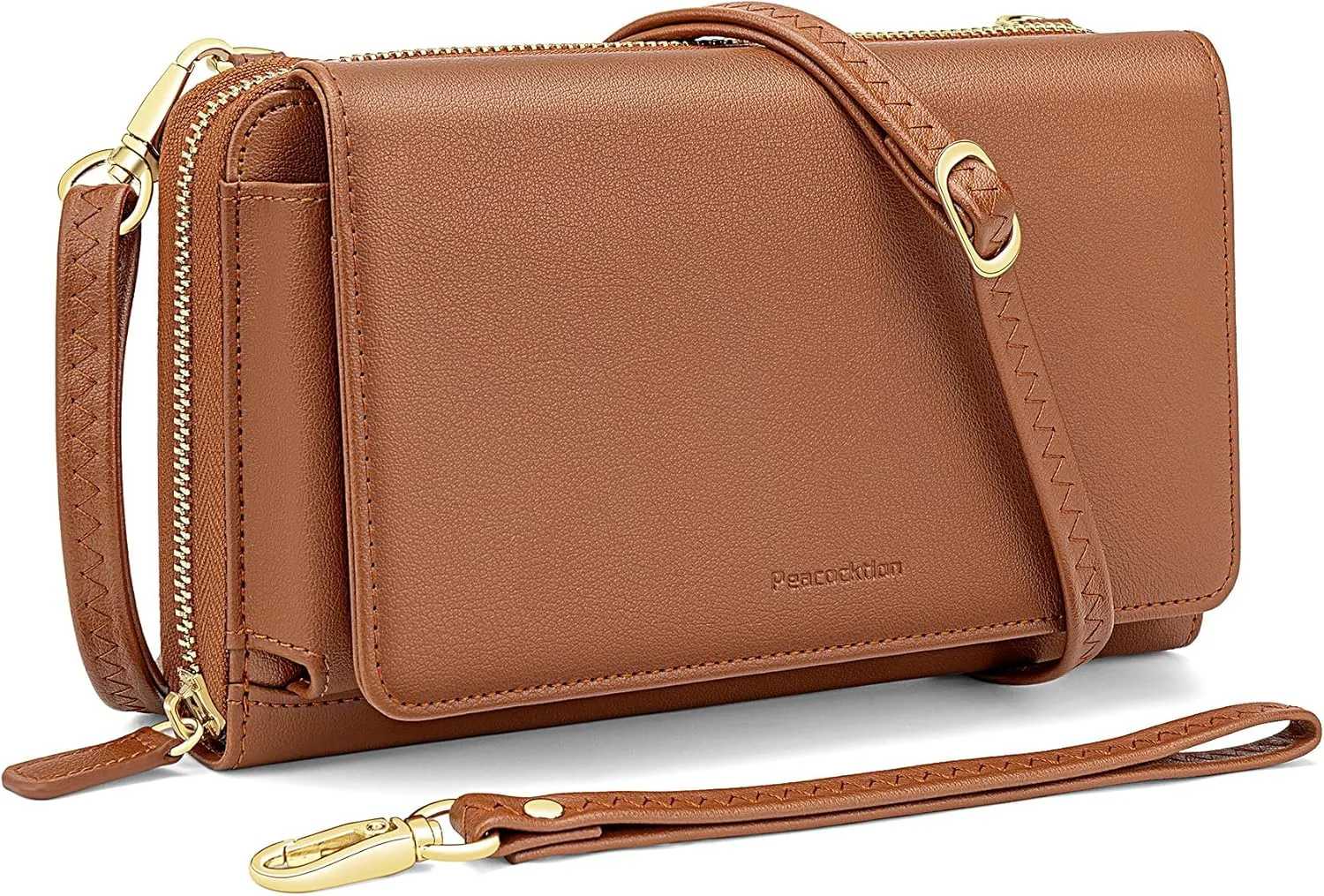 Peacocktion Crossbody Wristlet Wallets for Women RFID Vegan Leather Cross Body Cell Phone Purses with Zipper
