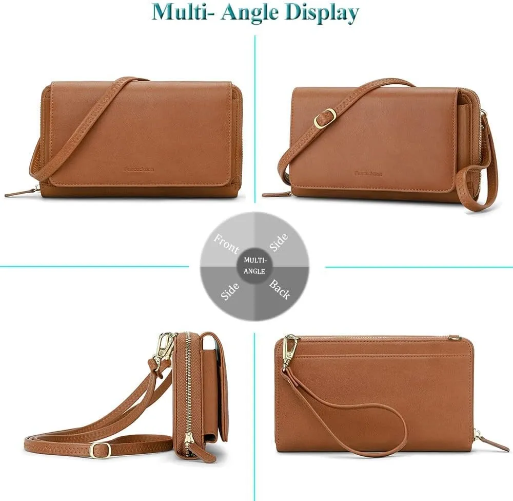 Peacocktion Crossbody Wristlet Wallets for Women RFID Vegan Leather Cross Body Cell Phone Purses with Zipper