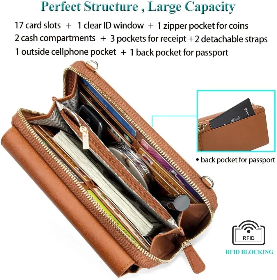Peacocktion Crossbody Wristlet Wallets for Women RFID Vegan Leather Cross Body Cell Phone Purses with Zipper