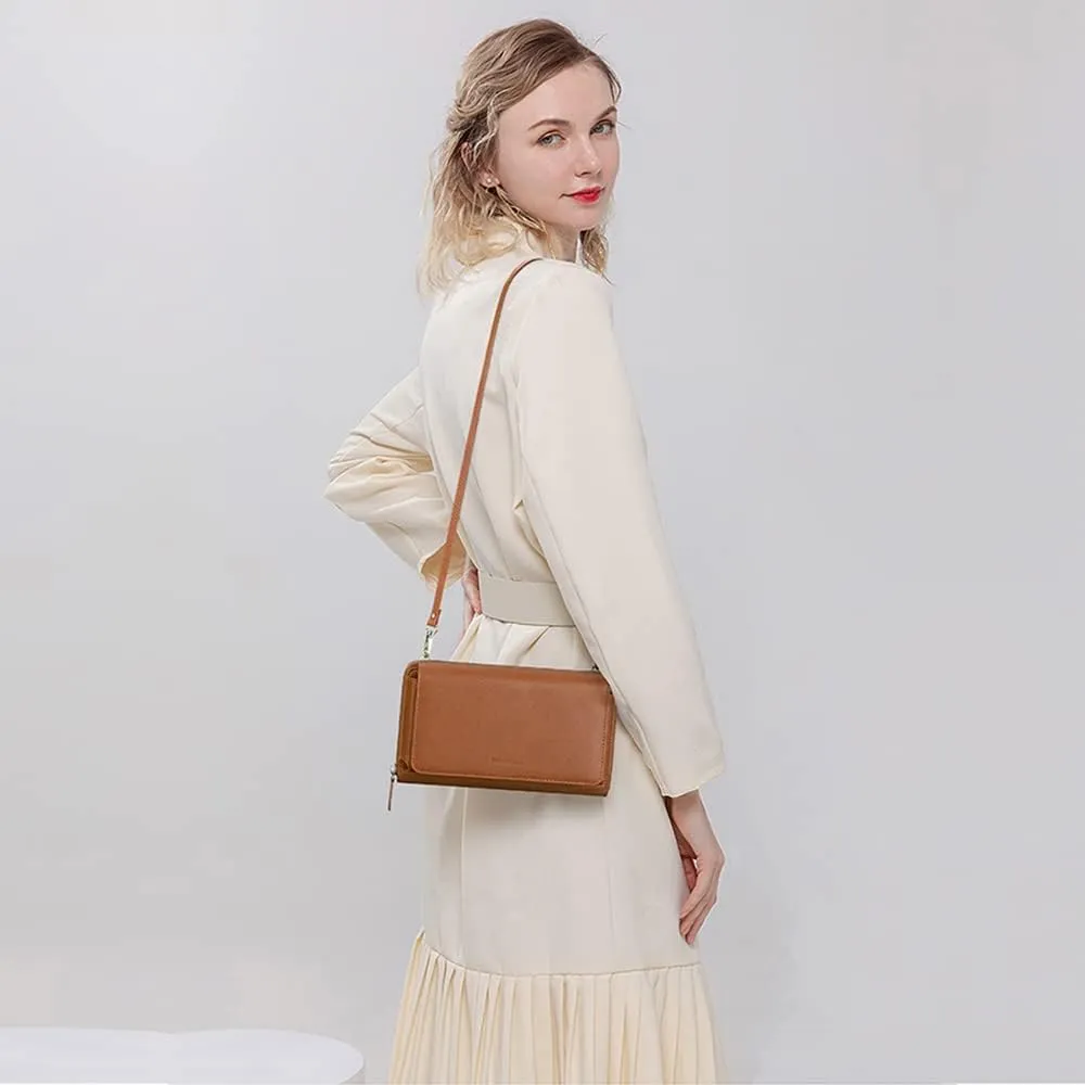 Peacocktion Crossbody Wristlet Wallets for Women RFID Vegan Leather Cross Body Cell Phone Purses with Zipper