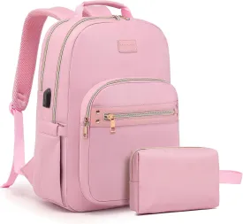 Pink Laptop Backpack for Women 15.6 inch Adult Back Pack Travel Work Anti-theft College Bags Business Computer Backpacks Purse with USB Charging Port BackPack