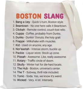 POFULL Boston Gift Boston Accent Gift Boston State Trip Gift Massachusetts Gift New England Gift Boston Slang Tote Bag