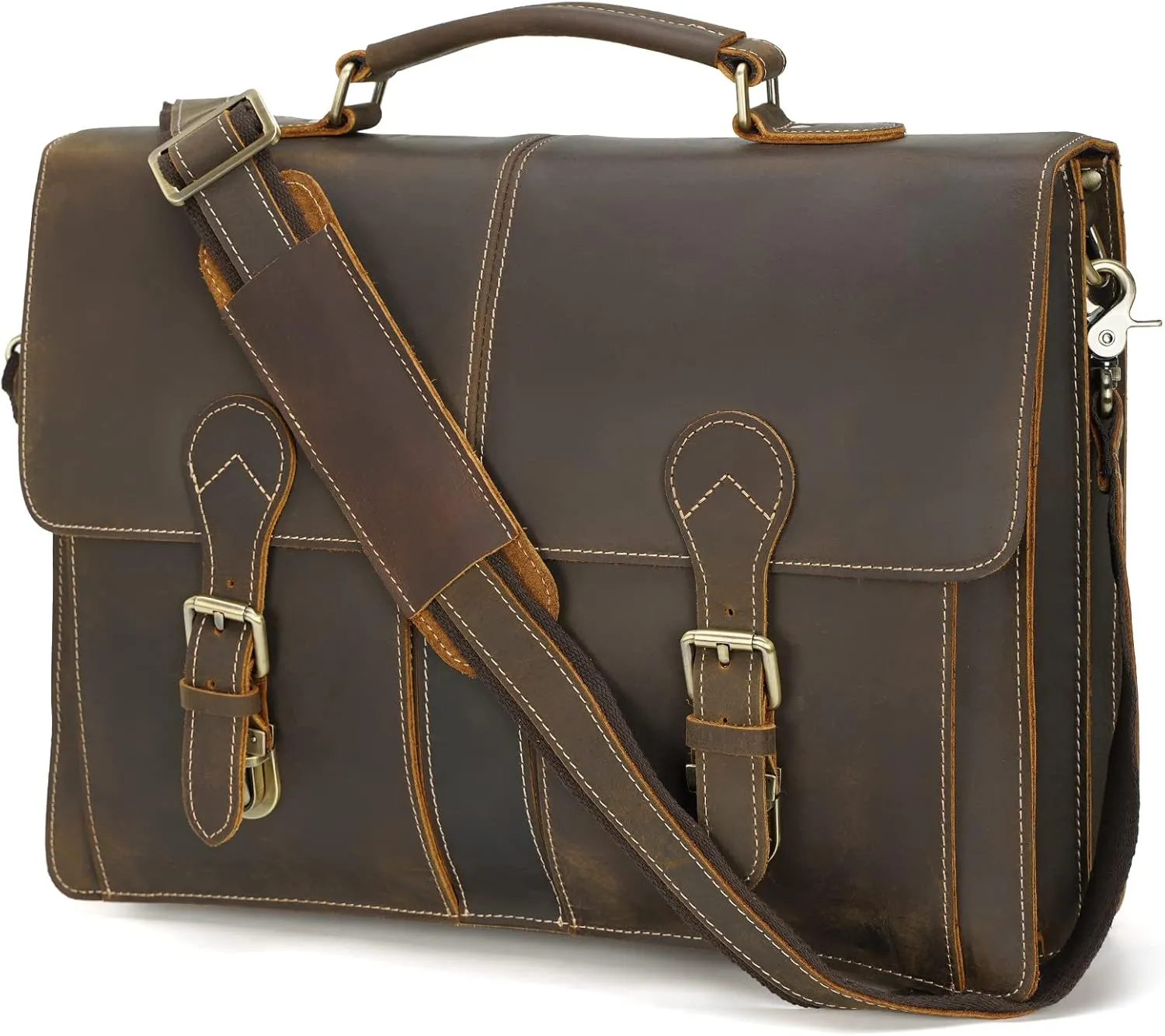 Polare 16" Full Grain Leather Messenger Bag Laptop Briefcase Bag Professional Work Bag For Men with YKK Zippers