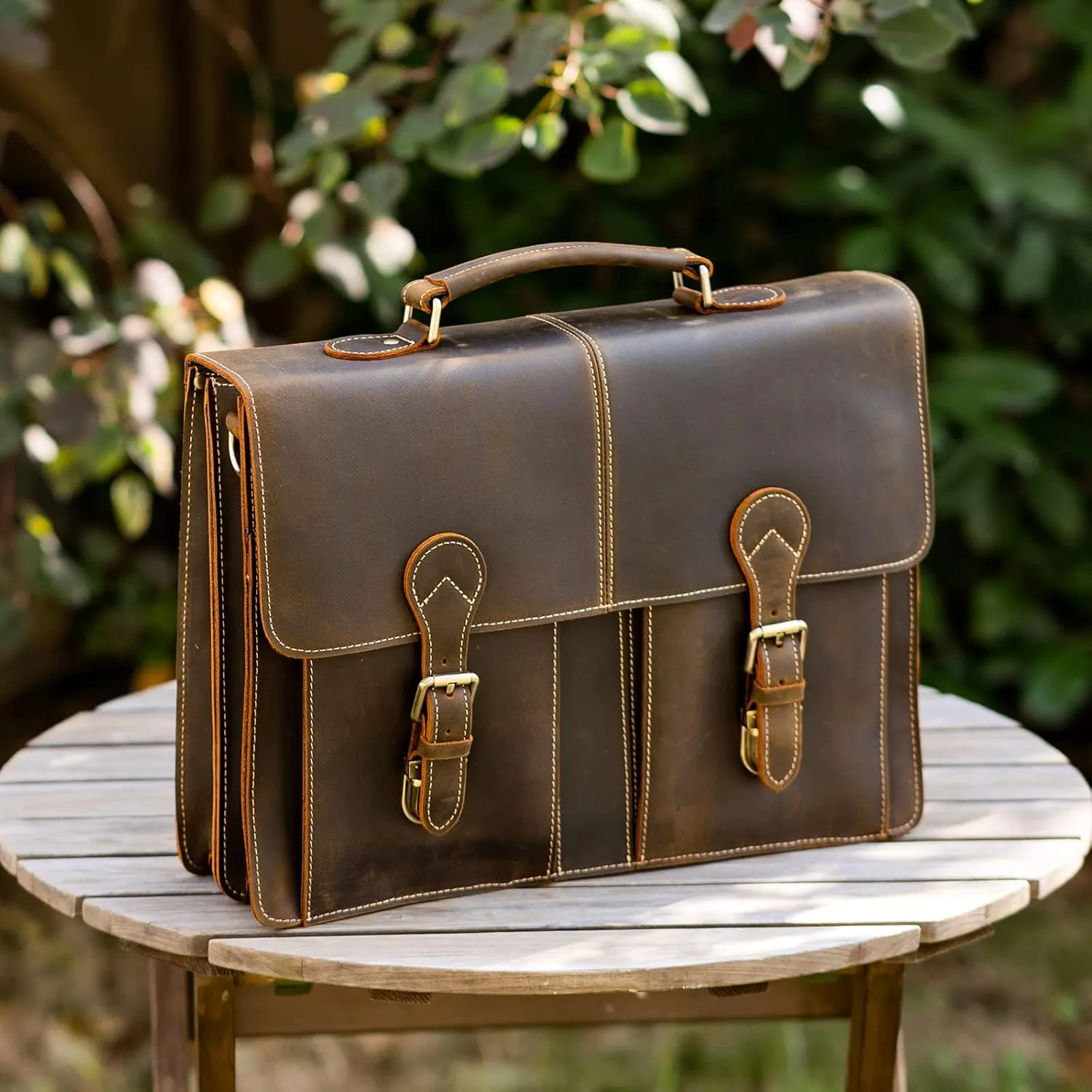 Polare 16" Full Grain Leather Messenger Bag Laptop Briefcase Bag Professional Work Bag For Men with YKK Zippers