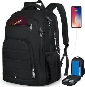 RAINSMORE Laptop Backpack 17 Inch Large Travel Backpack for Men Women Waterproof Computer Work Business College Bookbag TSA Friendly Carry on Backpack with USB Port, Black