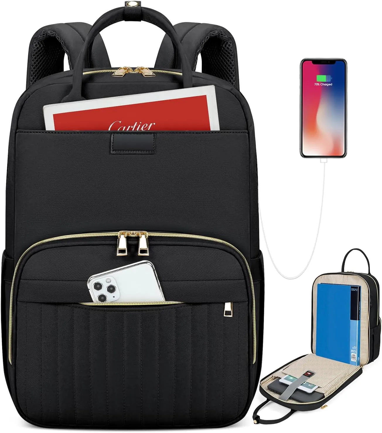 RAINSMORE Laptop Backpack for Women 15.6 Inch Fashion Carry on Travel Backpack Waterproof Work Business Computer Backpacks Purse Large Nurse Teacher Bags Casual Daypacks for College, Business, Black