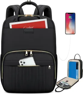 RAINSMORE Laptop Backpack for Women 15.6 Inch Fashion Carry on Travel Backpack Waterproof Work Business Computer Backpacks Purse Large Nurse Teacher Bags Casual Daypacks for College, Business, Black