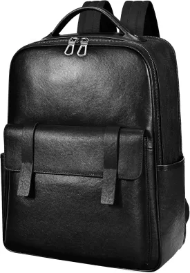 Real leather backpacks for men, 15.6 inch laptop backpack with computer compartment, business travel luxury backpack, black 23 L