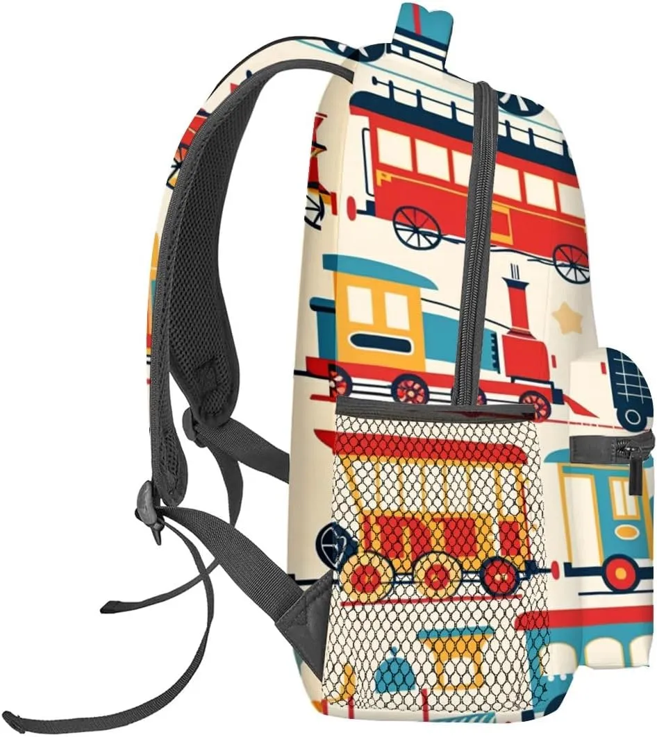 Retro Train Backpack,Vintage Railway Polyester Backpacks,Lightweight Double Shoulder Back Pack for Boys,Cool Locomotive Cream Bookbag,School Bag Gifts,Casual Travel Daypack Book Packs
