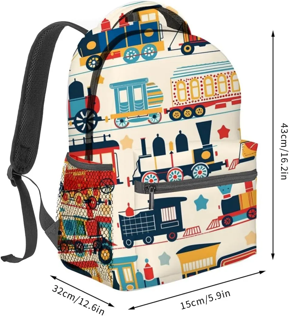 Retro Train Backpack,Vintage Railway Polyester Backpacks,Lightweight Double Shoulder Back Pack for Boys,Cool Locomotive Cream Bookbag,School Bag Gifts,Casual Travel Daypack Book Packs