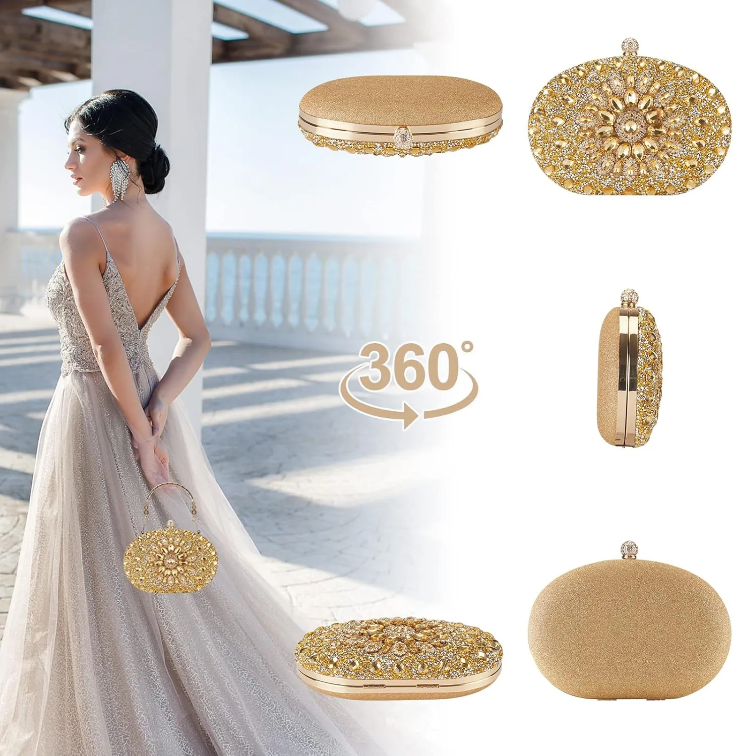 Rhinestone Evening Clutch Purses for Women Evening Weddings,Party Purses Crystal Diamond Glitter Sparkly Handbag