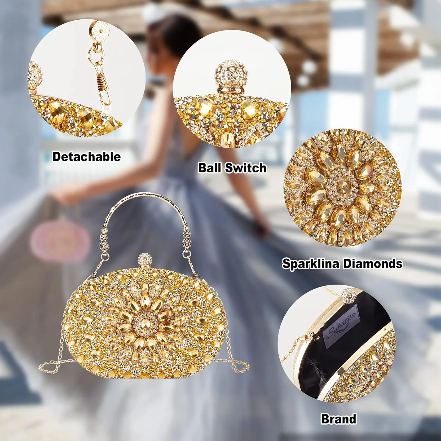 Rhinestone Evening Clutch Purses for Women Evening Weddings,Party Purses Crystal Diamond Glitter Sparkly Handbag