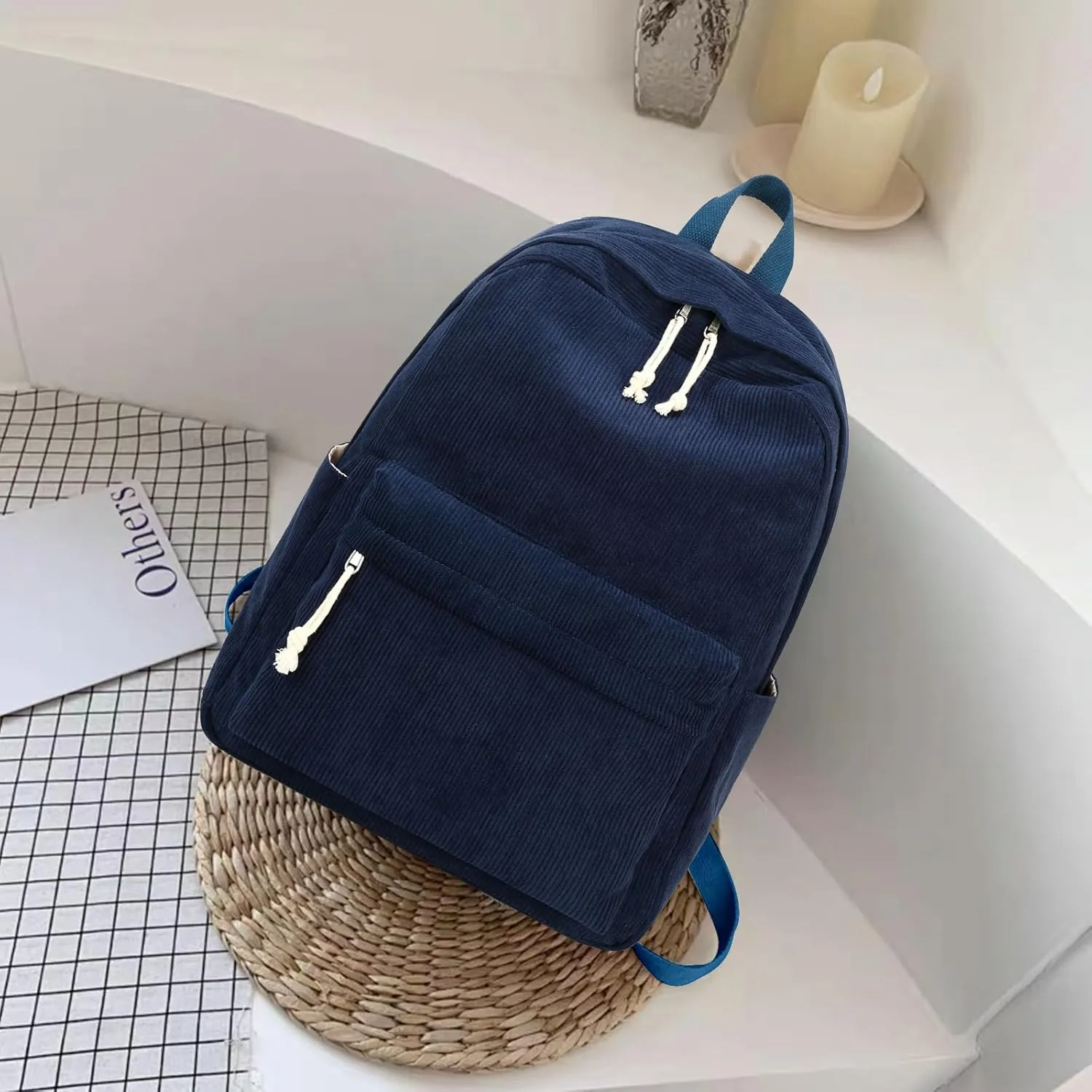 School Backpack for Teen Girls Women Laptop Backpack College Bookbags Middle School Travel Work Commuter Back PackCorduroy navy blue