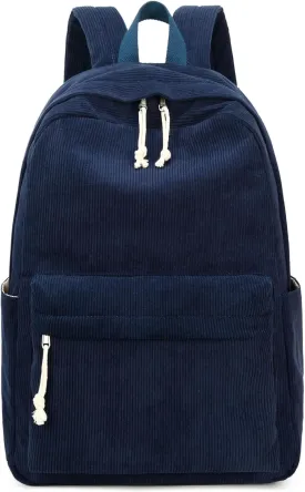 School Backpack for Teen Girls Women Laptop Backpack College Bookbags Middle School Travel Work Commuter Back PackCorduroy navy blue