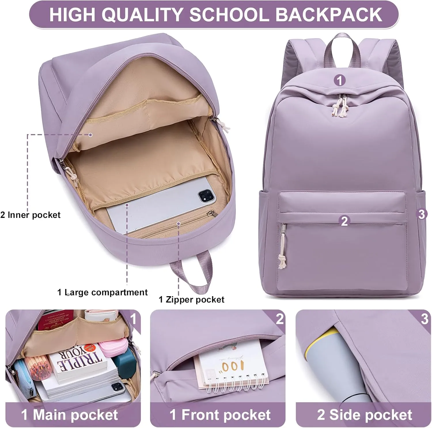 School Backpack for Teen Girls Women Laptop Backpack College Bookbags Middle School Travel Work Commuter Back PackDark purple