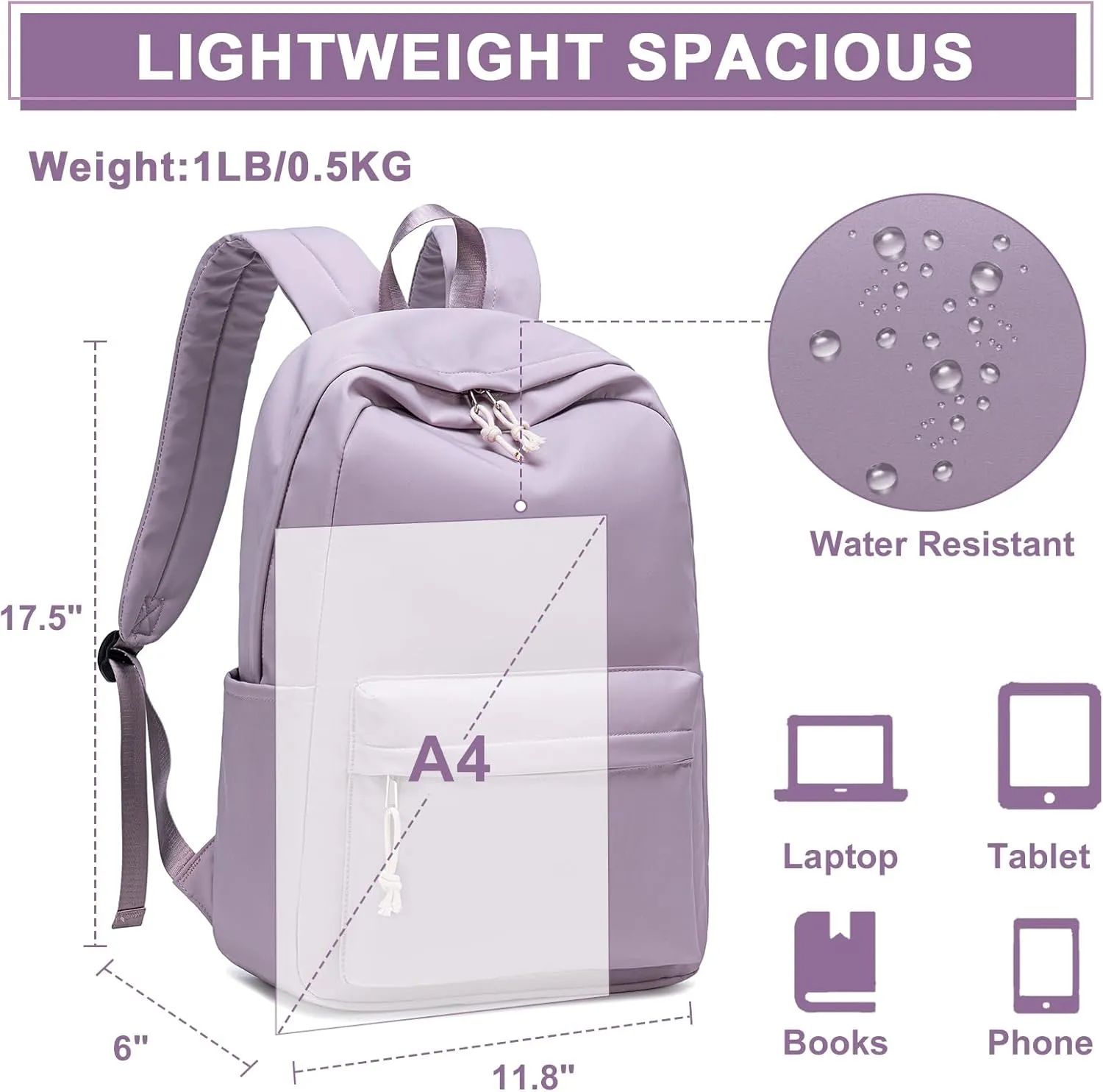 School Backpack for Teen Girls Women Laptop Backpack College Bookbags Middle School Travel Work Commuter Back PackDark purple