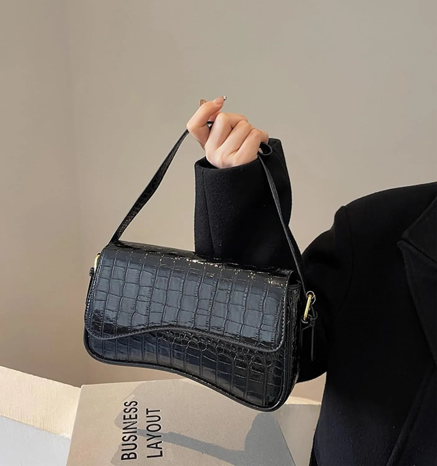 Shoulder Bag for Women Y2K Trendy Purse Vegan Leather Hobo Handbags Clutch Saddle Bag with 2 Removable Strap
