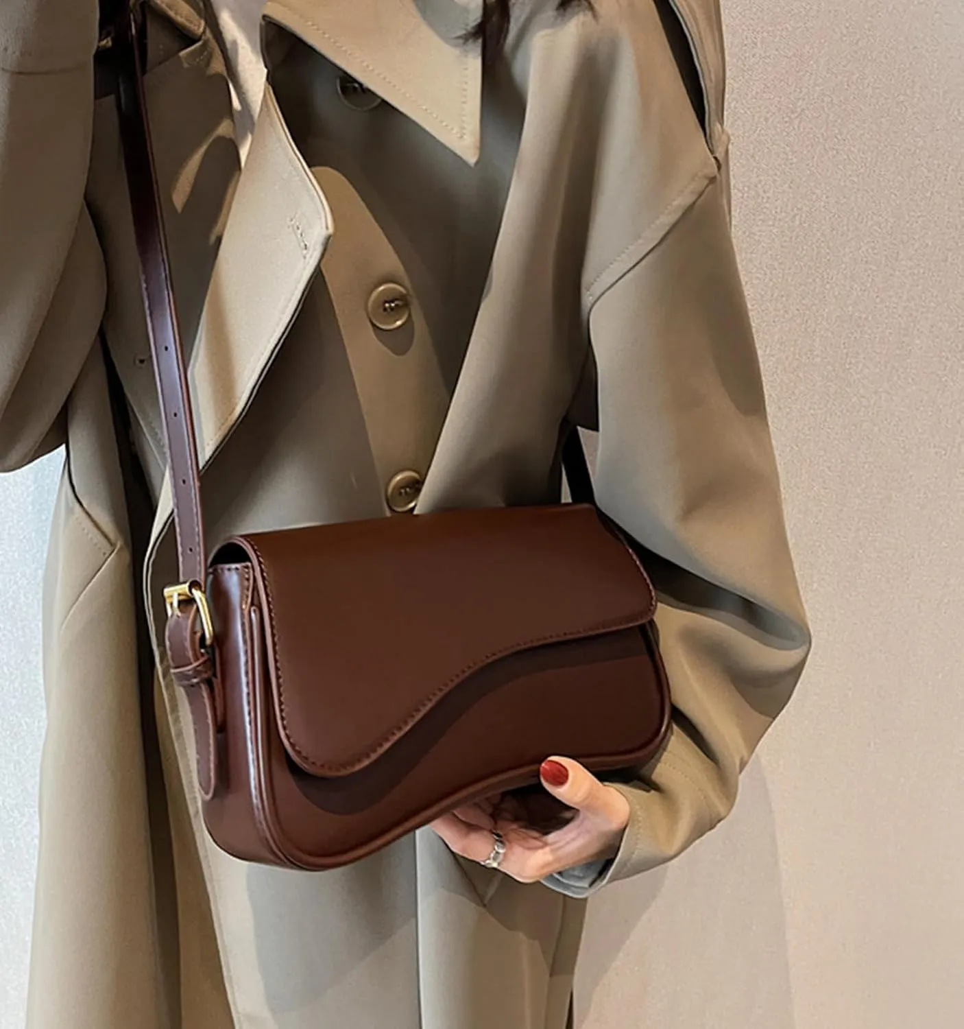 Shoulder Bag for Women Y2K Trendy Purse Vegan Leather Hobo Handbags Clutch Saddle Bag with 2 Removable Strap