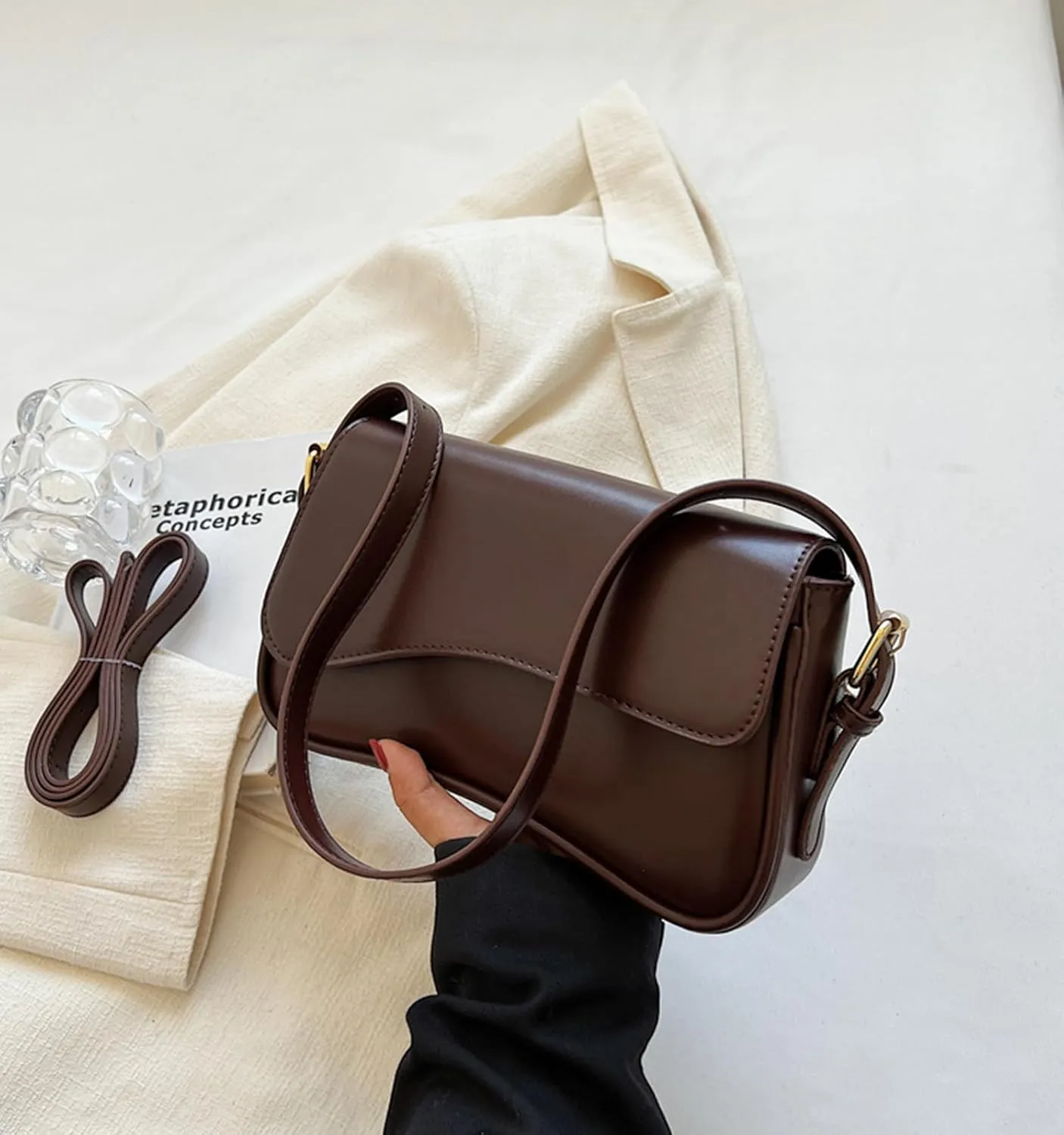 Shoulder Bag for Women Y2K Trendy Purse Vegan Leather Hobo Handbags Clutch Saddle Bag with 2 Removable Strap