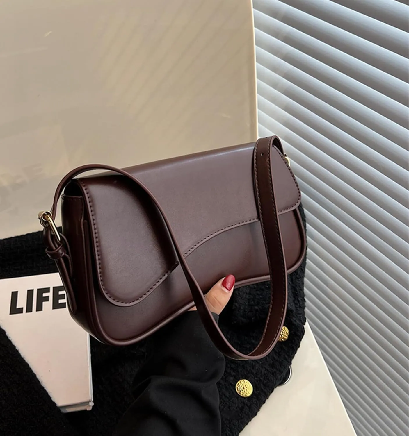 Shoulder Bag for Women Y2K Trendy Purse Vegan Leather Hobo Handbags Clutch Saddle Bag with 2 Removable Strap