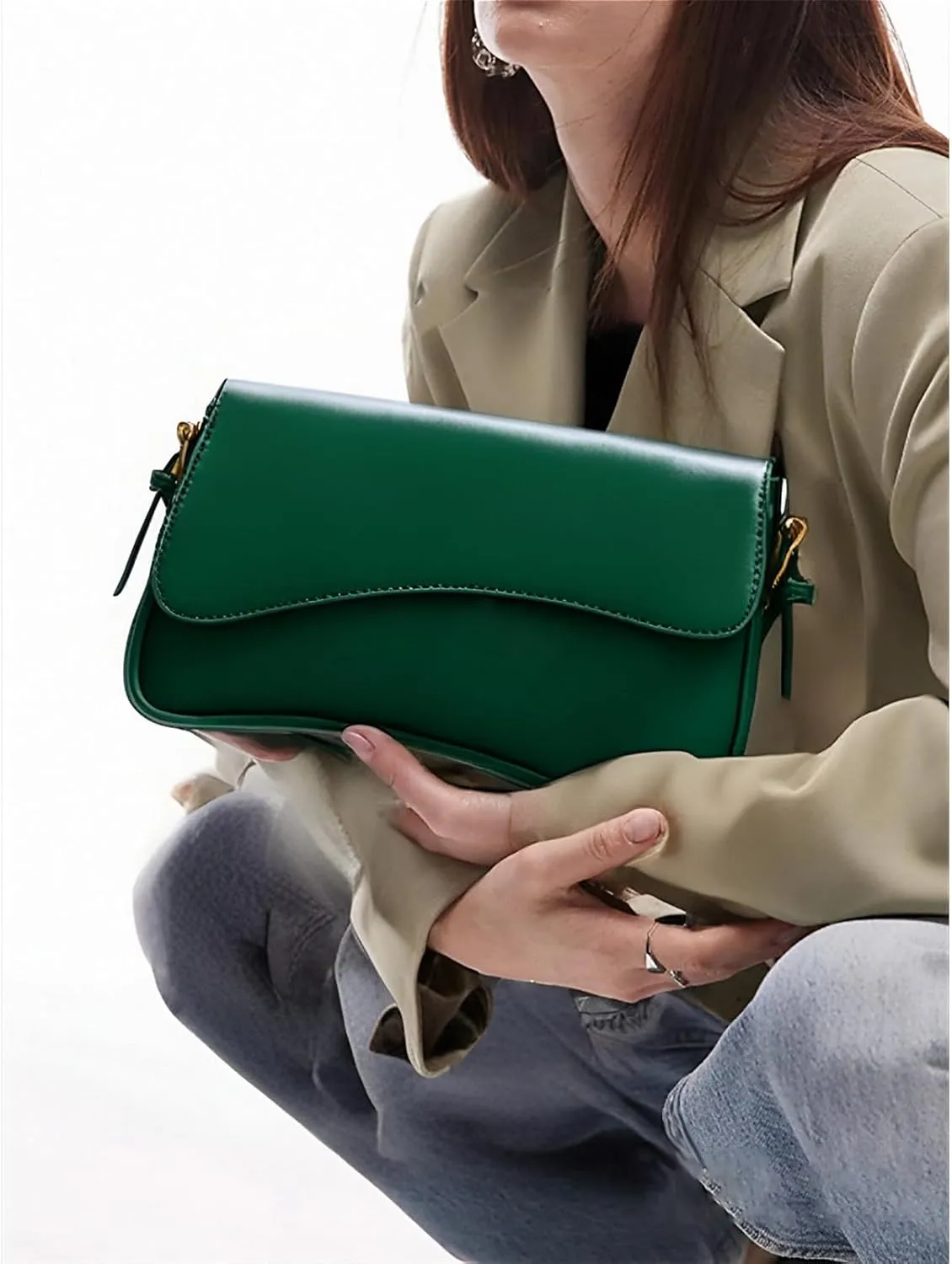 Shoulder Bag for Women Y2K Trendy Purse Vegan Leather Hobo Handbags Clutch Saddle Bag with 2 Removable Strap