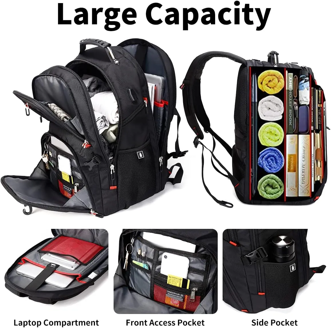SHRRADOO Extra Large 50L Travel Laptop Backpack with USB Charging Port, College Backpack Airline Approved Business Work Bag Fits 17 Inch Computer for Men Women