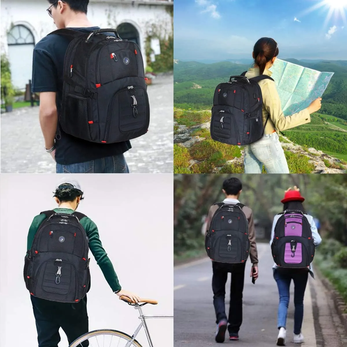 SHRRADOO Extra Large 50L Travel Laptop Backpack with USB Charging Port, College Backpack Airline Approved Business Work Bag Fits 17 Inch Computer for Men Women