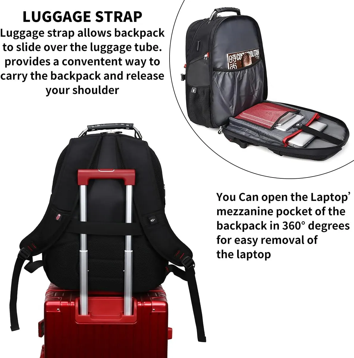 SHRRADOO Extra Large 50L Travel Laptop Backpack with USB Charging Port, College High School Backpack Airline Approved Business Work Bag Fits 17 Inch Computer for Men Women