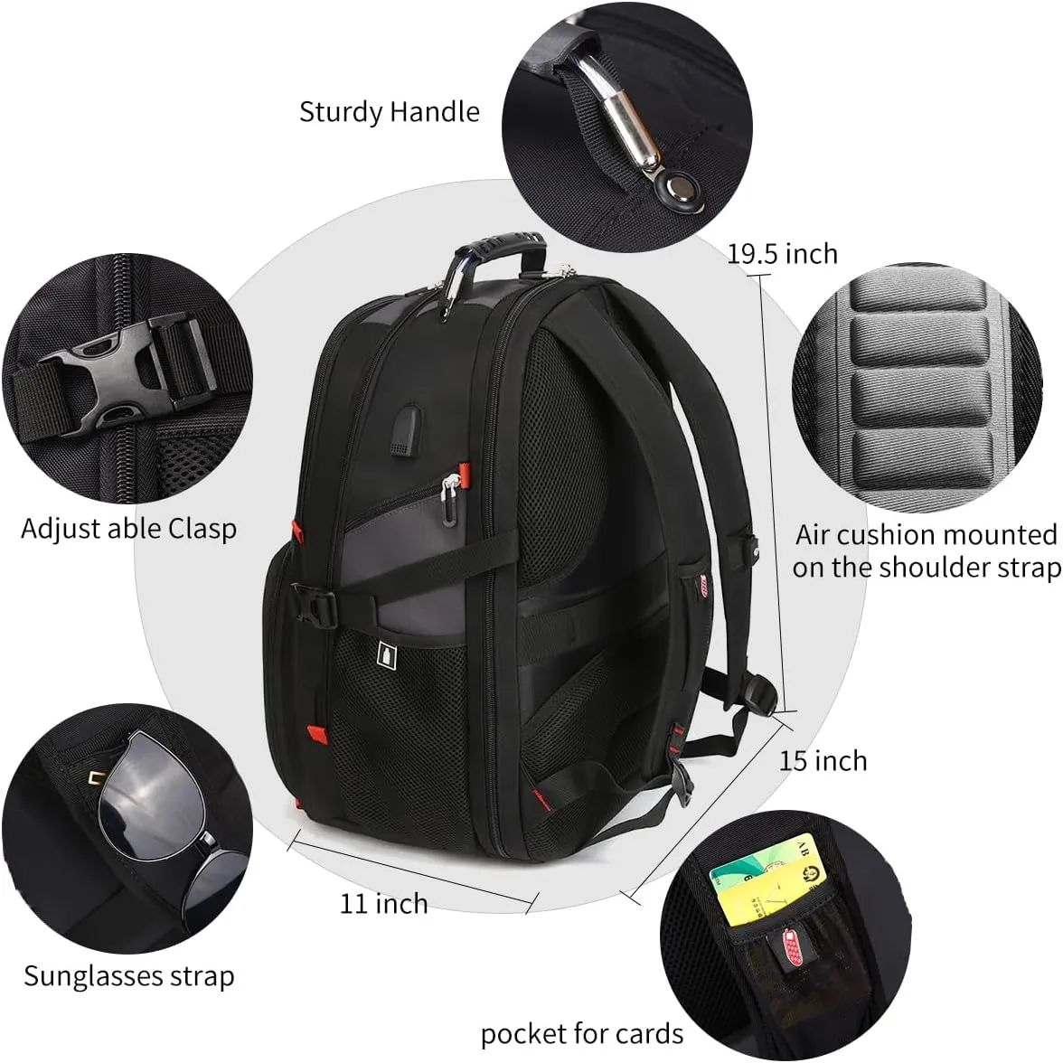 SHRRADOO Extra Large 50L Travel Laptop Backpack with USB Charging Port, College High School Backpack Airline Approved Business Work Bag Fits 17 Inch Computer for Men Women