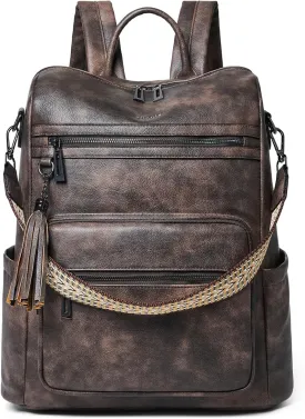 Shrrie 15.6 Inch Laptop Backpack for Women - Large Leather Purse, Travel Carry-on, Water Resistant, Casual College Work Bag, Two-toned Coffee