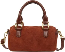 Slouchy Suede Boston Barrel Bag Women Corduroy Boho Satchels Shoulder Bag Crossbody Purse Mini Top-handle Tote Handbag