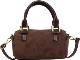 Slouchy Suede Boston Barrel Bag Women Corduroy Boho Satchels Shoulder Bag Crossbody Purse Mini Top-handle Tote Handbag