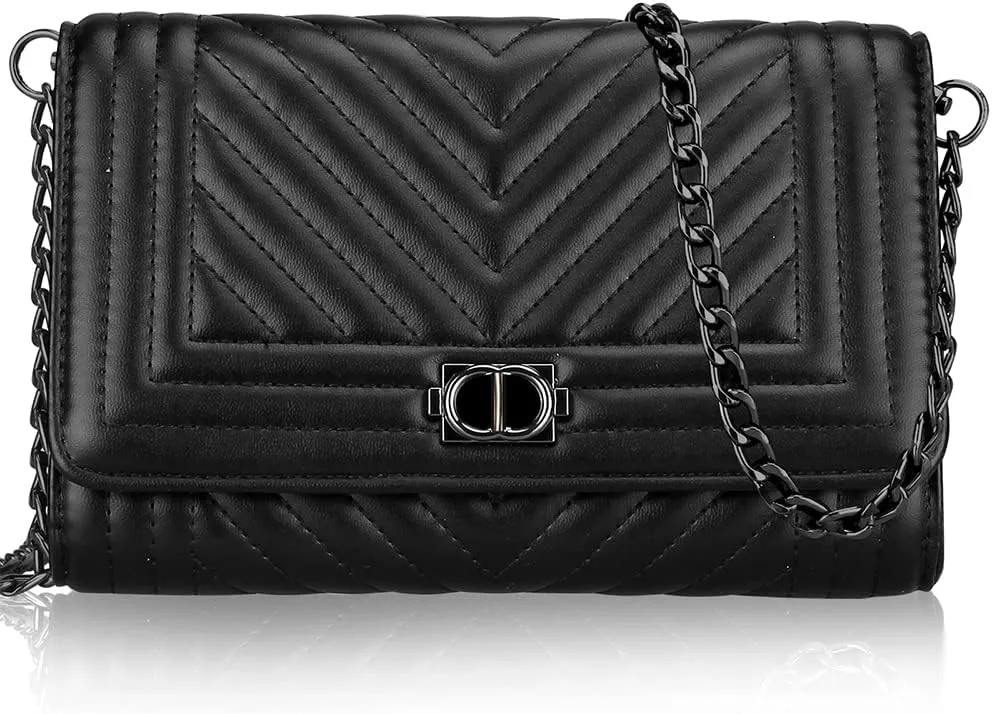 Small Leather Crossbody Bag for Women Black Quilted Purse Cross Body Phone Clutch Bag Chain Crossbody Purse Flap Bag