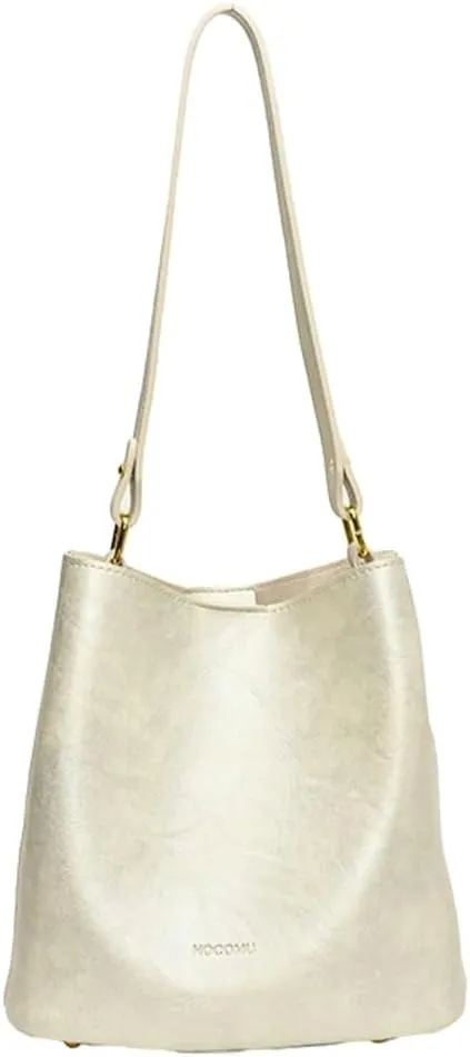 Soft Leather Bucket Bag for Women Vintage Shoulder Bag Underarm Purse Work Tote Handbag with Wallet Daily Handbag