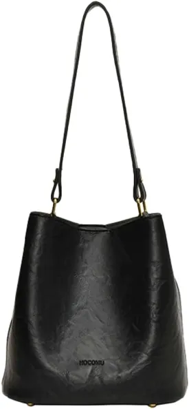 Soft Leather Bucket Bag for Women Vintage Shoulder Bag Underarm Purse Work Tote Handbag with Wallet Daily Handbag
