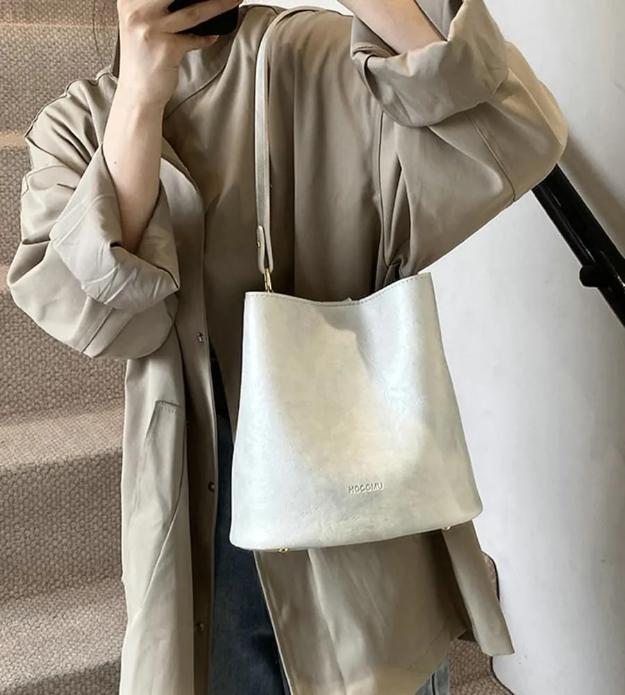Soft Leather Bucket Bag for Women Vintage Shoulder Bag Underarm Purse Work Tote Handbag with Wallet Daily Handbag
