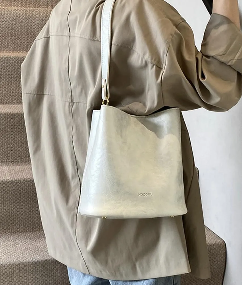 Soft Leather Bucket Bag for Women Vintage Shoulder Bag Underarm Purse Work Tote Handbag with Wallet Daily Handbag