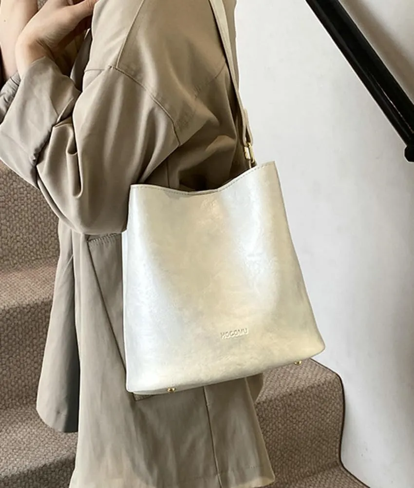 Soft Leather Bucket Bag for Women Vintage Shoulder Bag Underarm Purse Work Tote Handbag with Wallet Daily Handbag