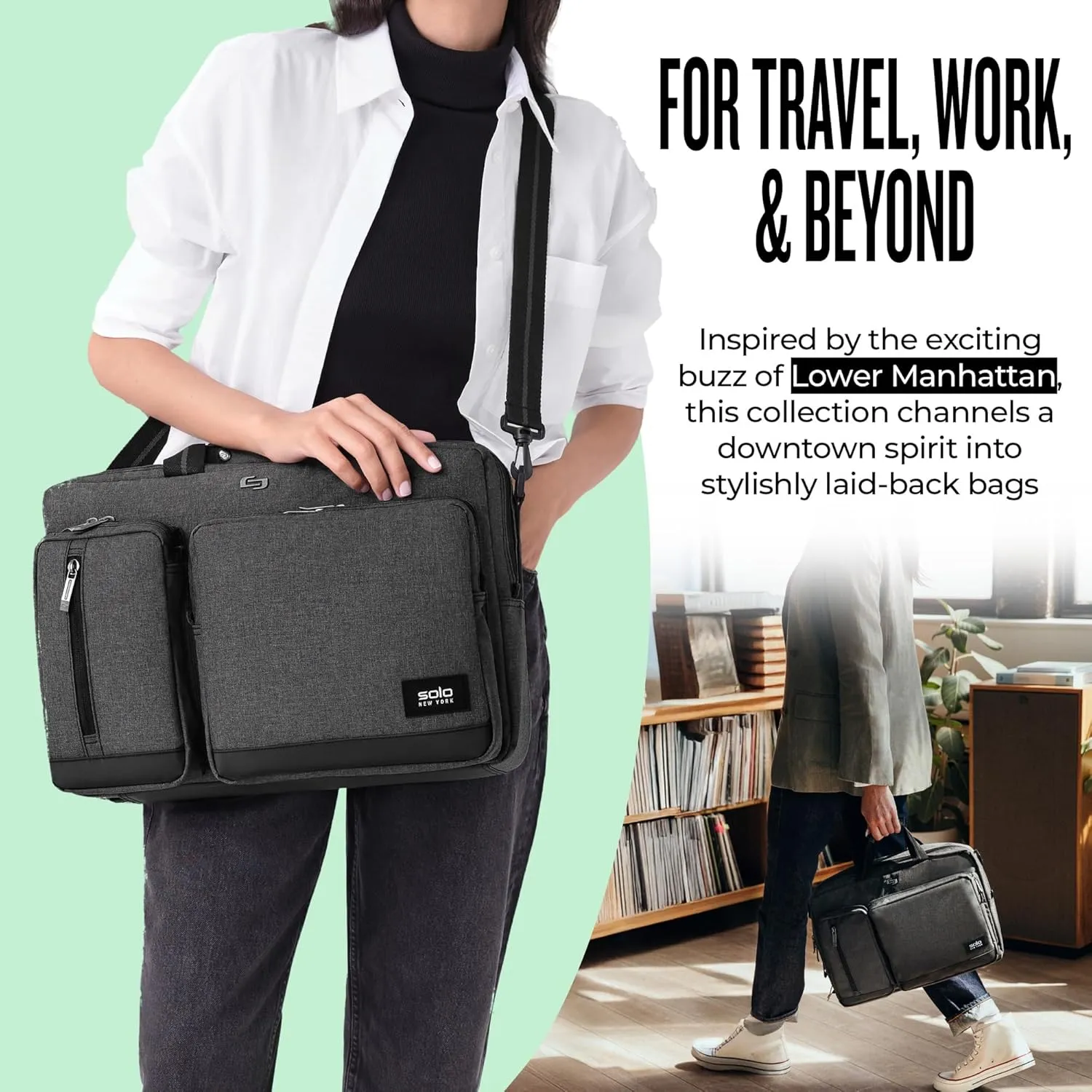 Solo New York Hybrid Briefcase Backpack - Laptop Carrying Bag, Fits 15.6" Computer, Brief for Travel & Work - Duane