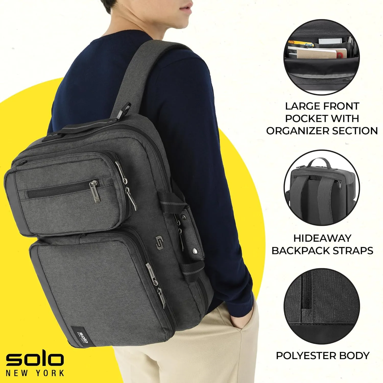 Solo New York Hybrid Briefcase Backpack - Laptop Carrying Bag, Fits 15.6" Computer, Brief for Travel & Work - Duane