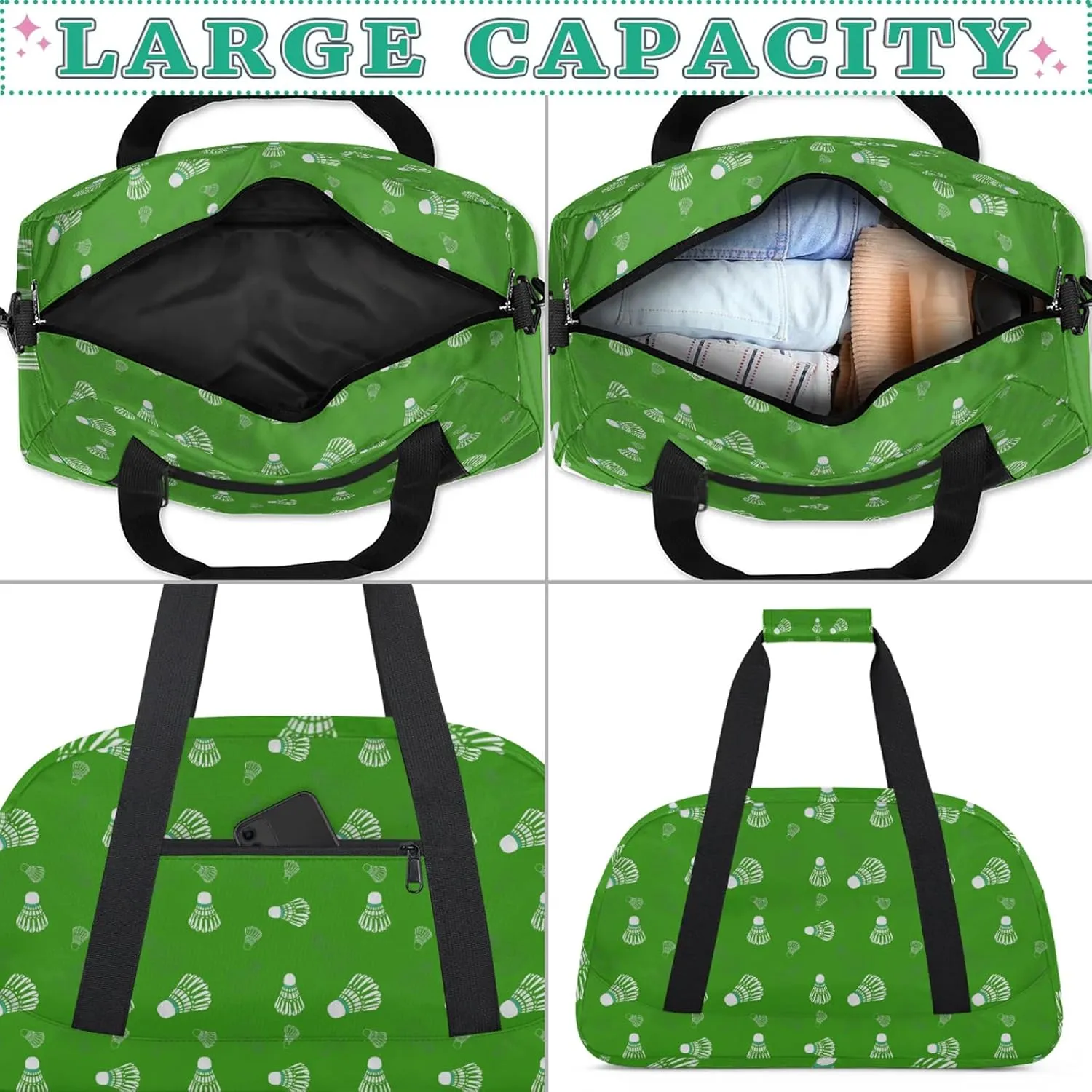 Sport Badminton 18 inch Small Gym Bag for Women and Men, Lightweight Carry On Weekender Bag Mini Duffel Bag for Travel Sports Workout
