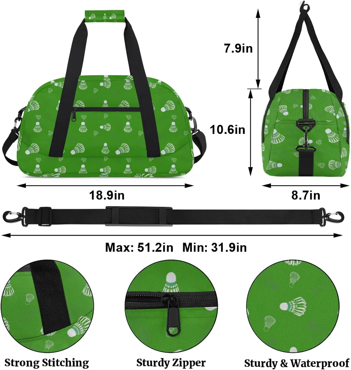 Sport Badminton 18 inch Small Gym Bag for Women and Men, Lightweight Carry On Weekender Bag Mini Duffel Bag for Travel Sports Workout