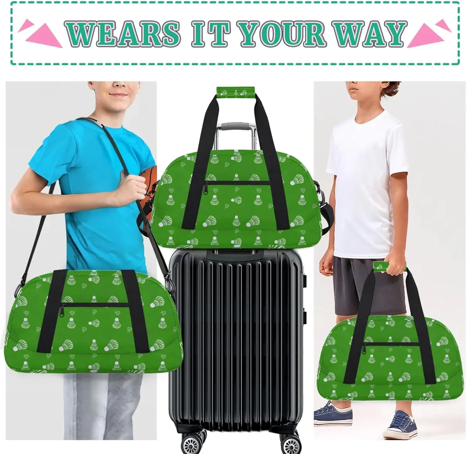 Sport Badminton 18 inch Small Gym Bag for Women and Men, Lightweight Carry On Weekender Bag Mini Duffel Bag for Travel Sports Workout