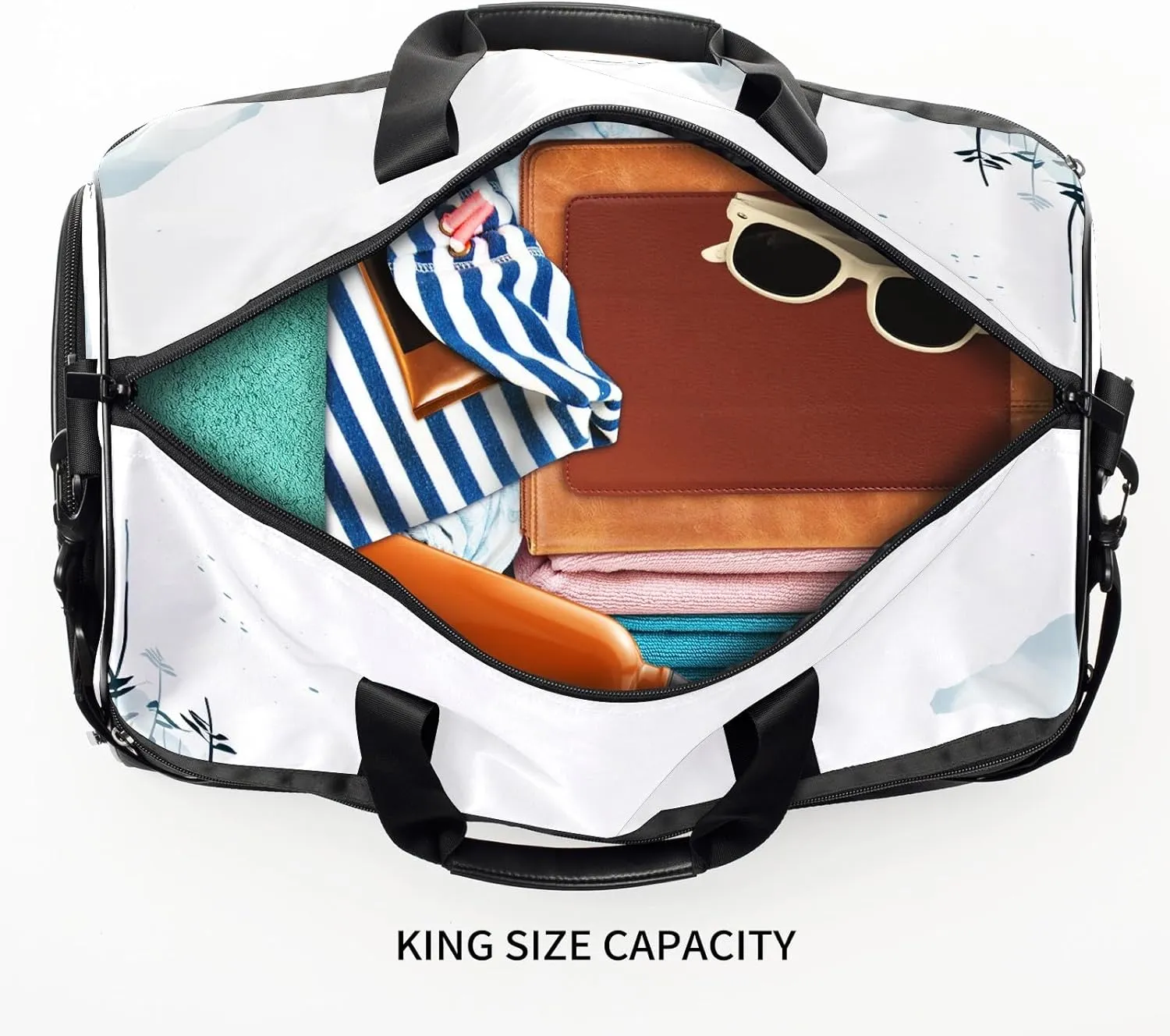 Sports Gym Bag for Women, Sport Duffle Workout Bags with Shoe Compartment, Small Womens Gym Bags, Chinese Painting Bear - 7