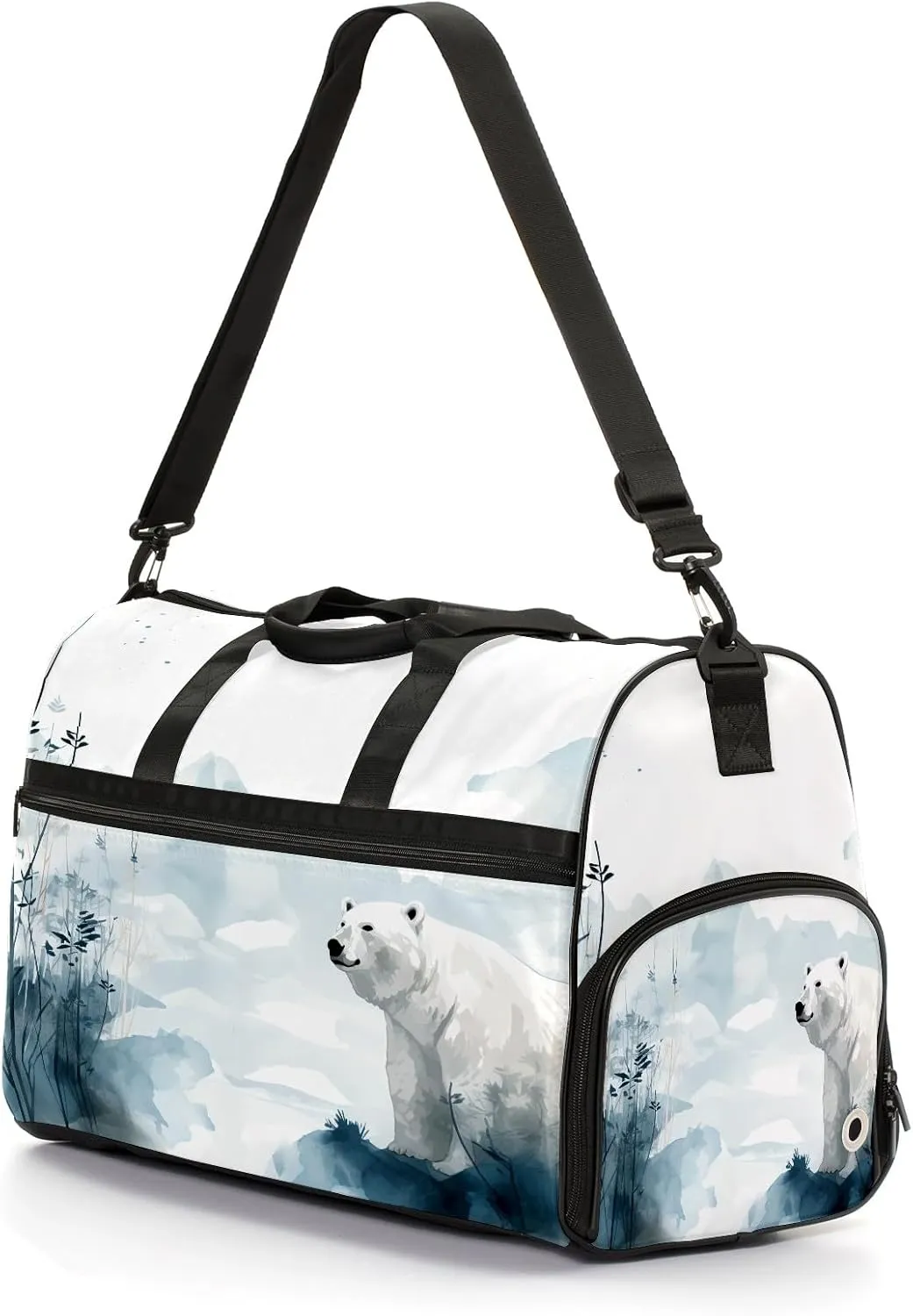 Sports Gym Bag for Women, Sport Duffle Workout Bags with Shoe Compartment, Small Womens Gym Bags, Chinese Painting Bear - 7