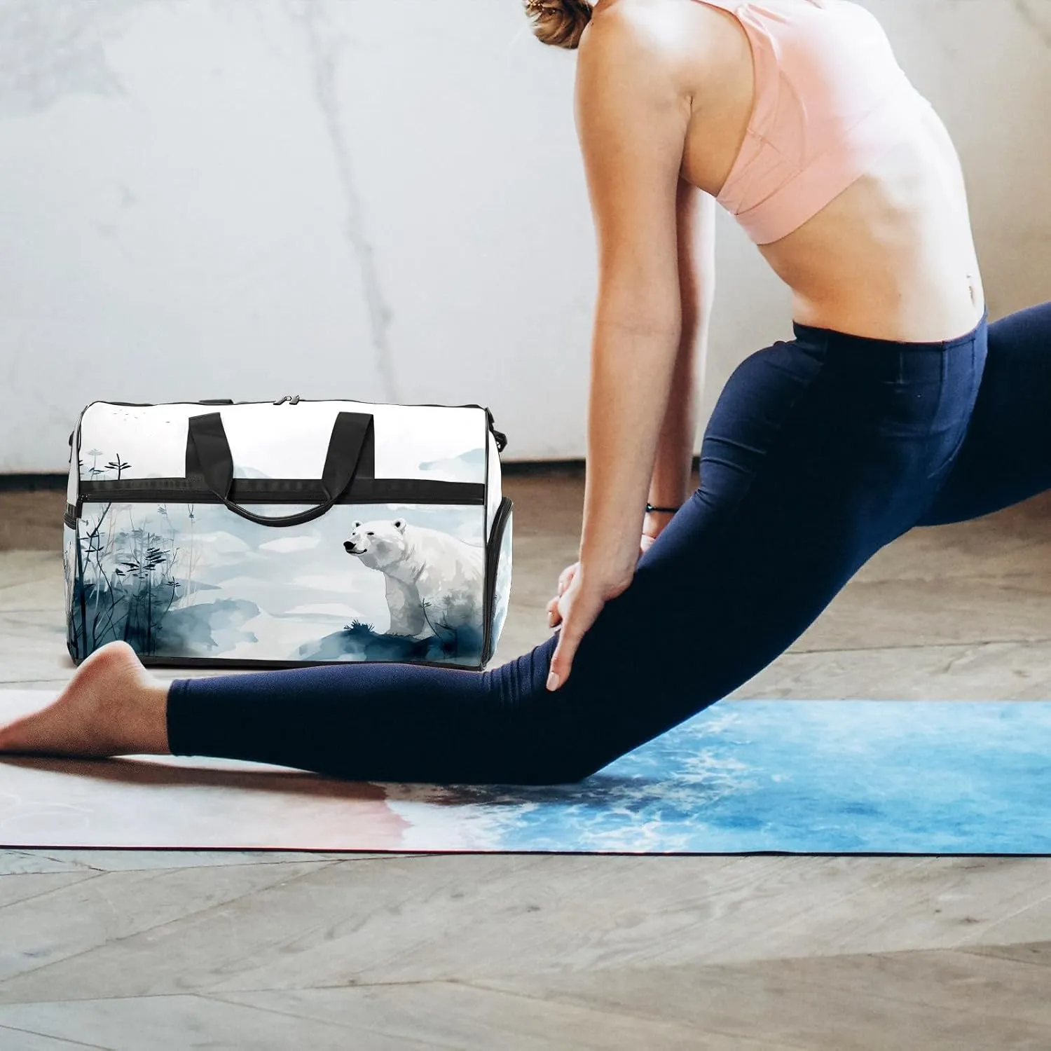 Sports Gym Bag for Women, Sport Duffle Workout Bags with Shoe Compartment, Small Womens Gym Bags, Chinese Painting Bear - 7