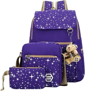 Star Print Girls Backpacks Set for School, School Bags Backpack Bookbags for Teenage Girls, with Crossbody Bag, 3 Pieces