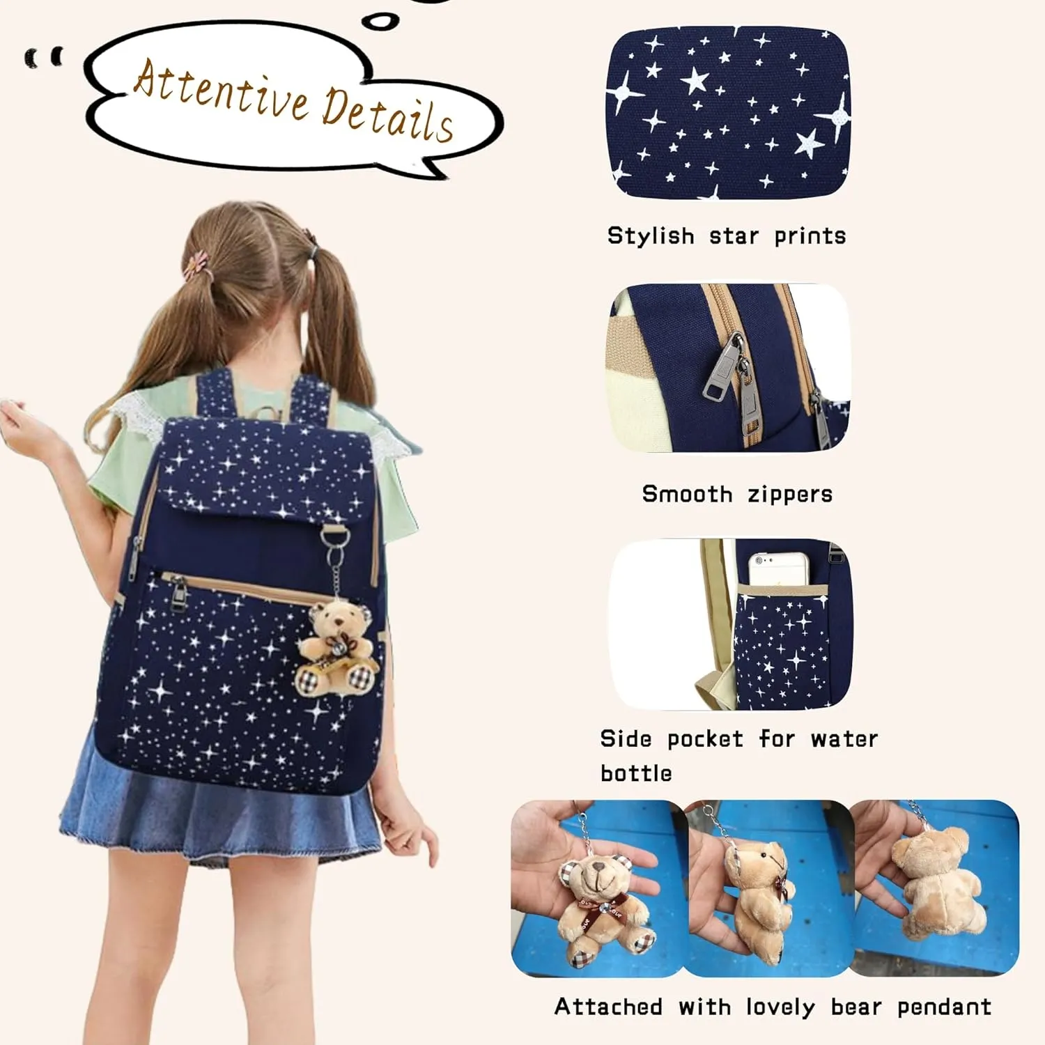 Star Print Girls Backpacks Set for School, School Bags Backpack Bookbags for Teenage Girls, with Crossbody Bag, 3 Pieces