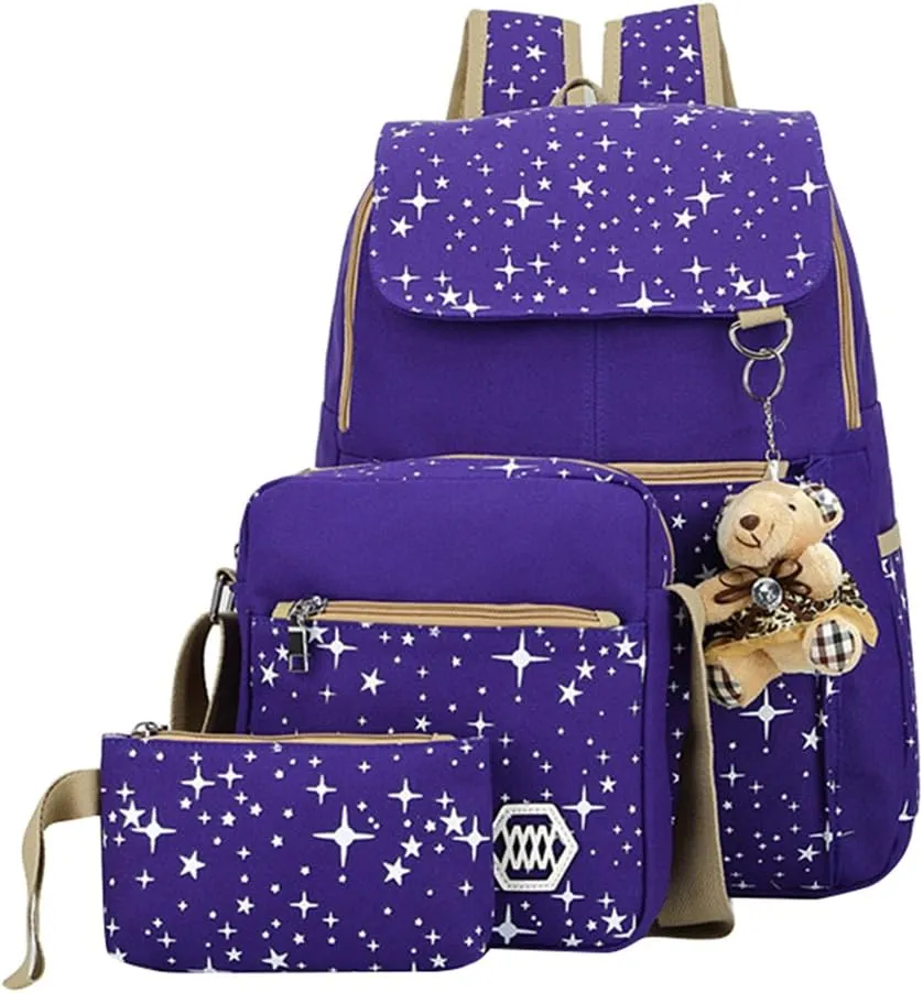 Star Print Girls Backpacks Set for School, School Bags Backpack Bookbags for Teenage Girls, with Crossbody Bag, 3 Pieces