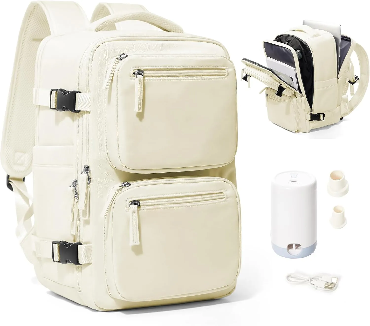 suradar Vacpack Backpack with Vacuum Seal Backpacks Travel Airback Backpack with Pump Travel Backpacks Compression Bag Men Carry On Bag Flight Approved Women Weekender Hiking Work Daypack Beige